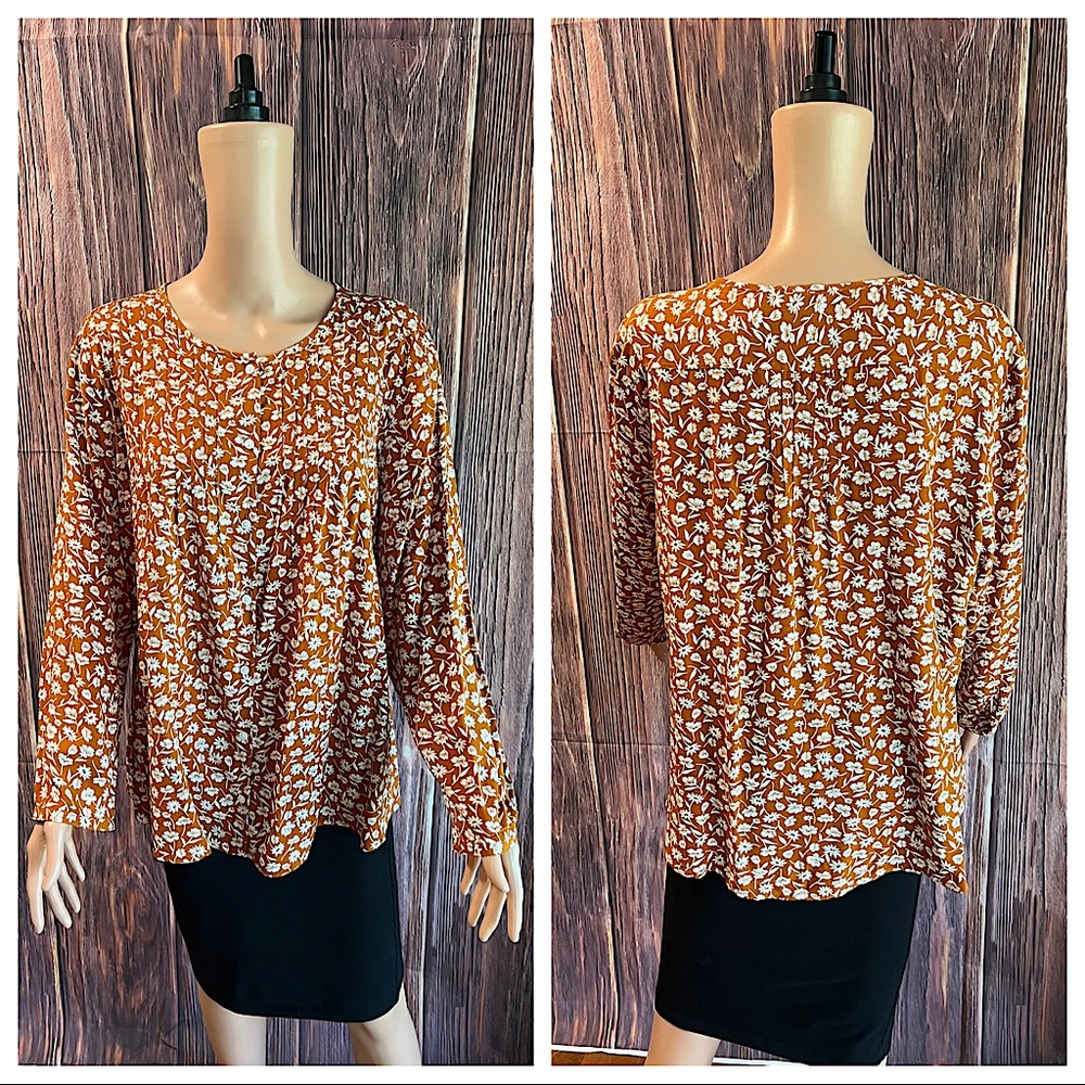 Old Navy size XL NWT burnt orange & white button down floral boho peasant top